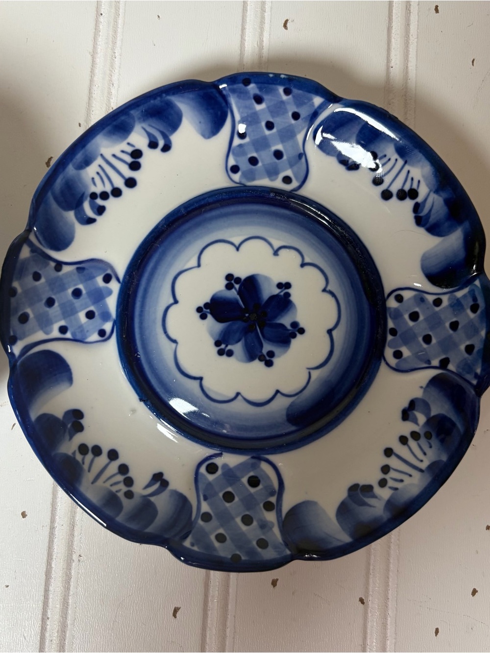 Vintage Russian Gzhel Porcelain Teacup and Saucer | Blue +White Floral - Picture 4 of 11